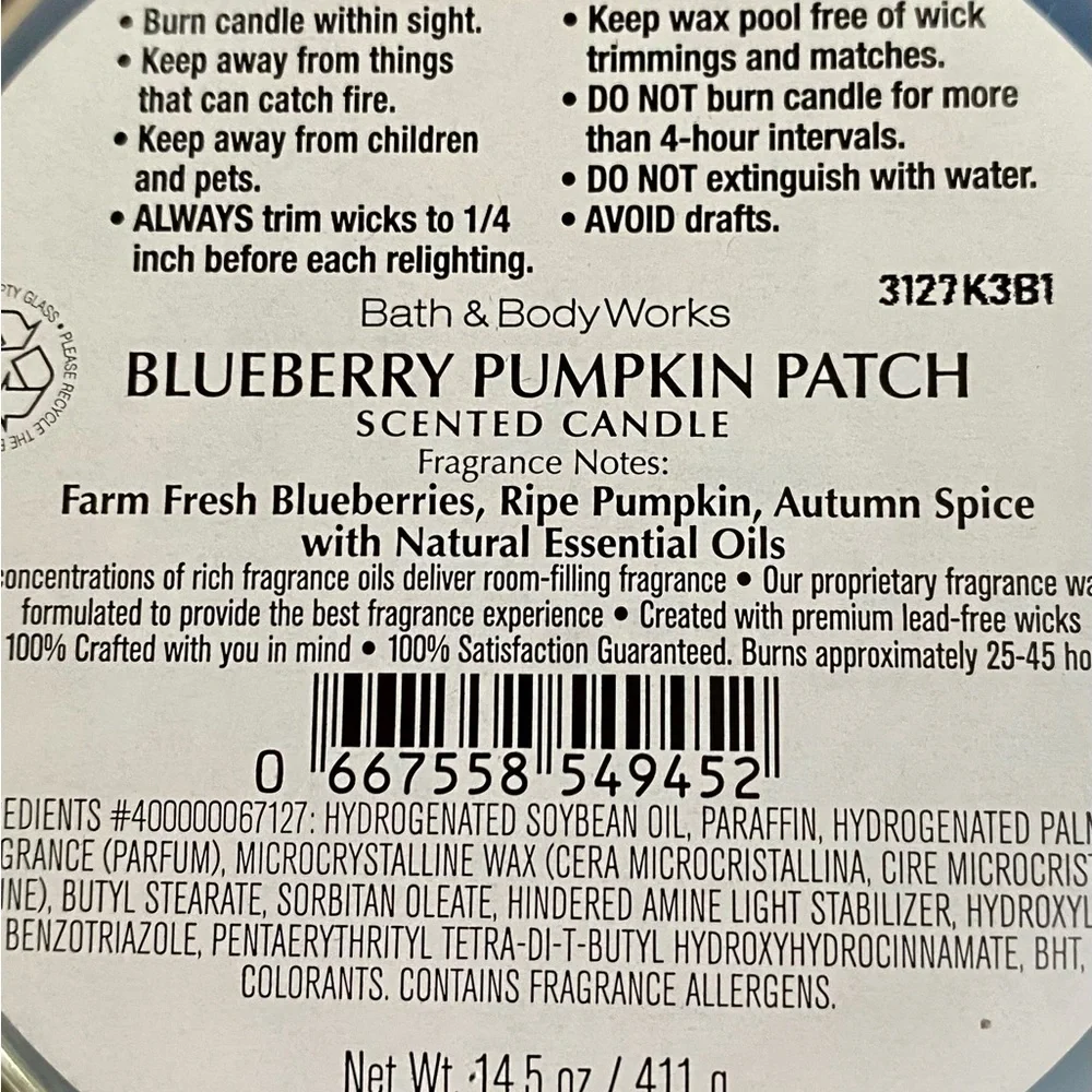 NWT! B&BW BLUEBERRY Pumpkin Patch LARGE 3-WICK CANDLE - Picture 3 of 3